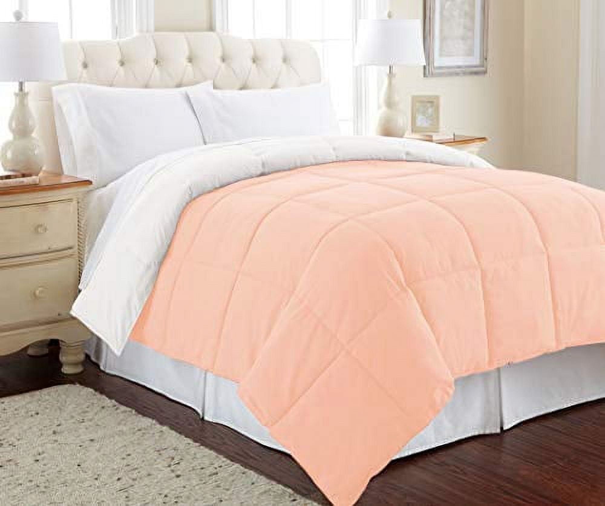 Blush and White Reversible Microfiber Full Comforter Set