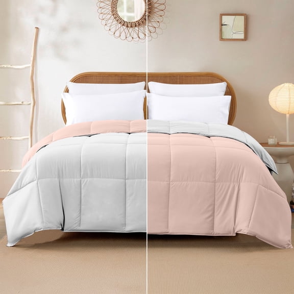 Modern Threads Reversible Blush & White All-Season Down Alternative Bed Comforter, Queen