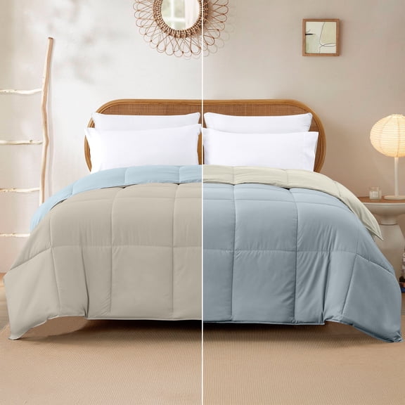 Modern Threads Reversible Oatmeal & Dusty Blue All-Season Down Alternative Bed Comforter, Twin