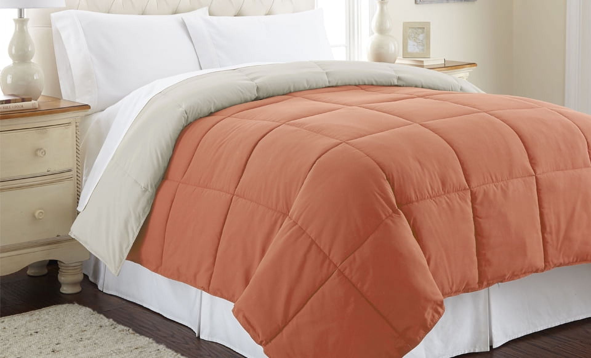 Twin Orange Rust and Oatmeal Reversible Down Alternative Comforter