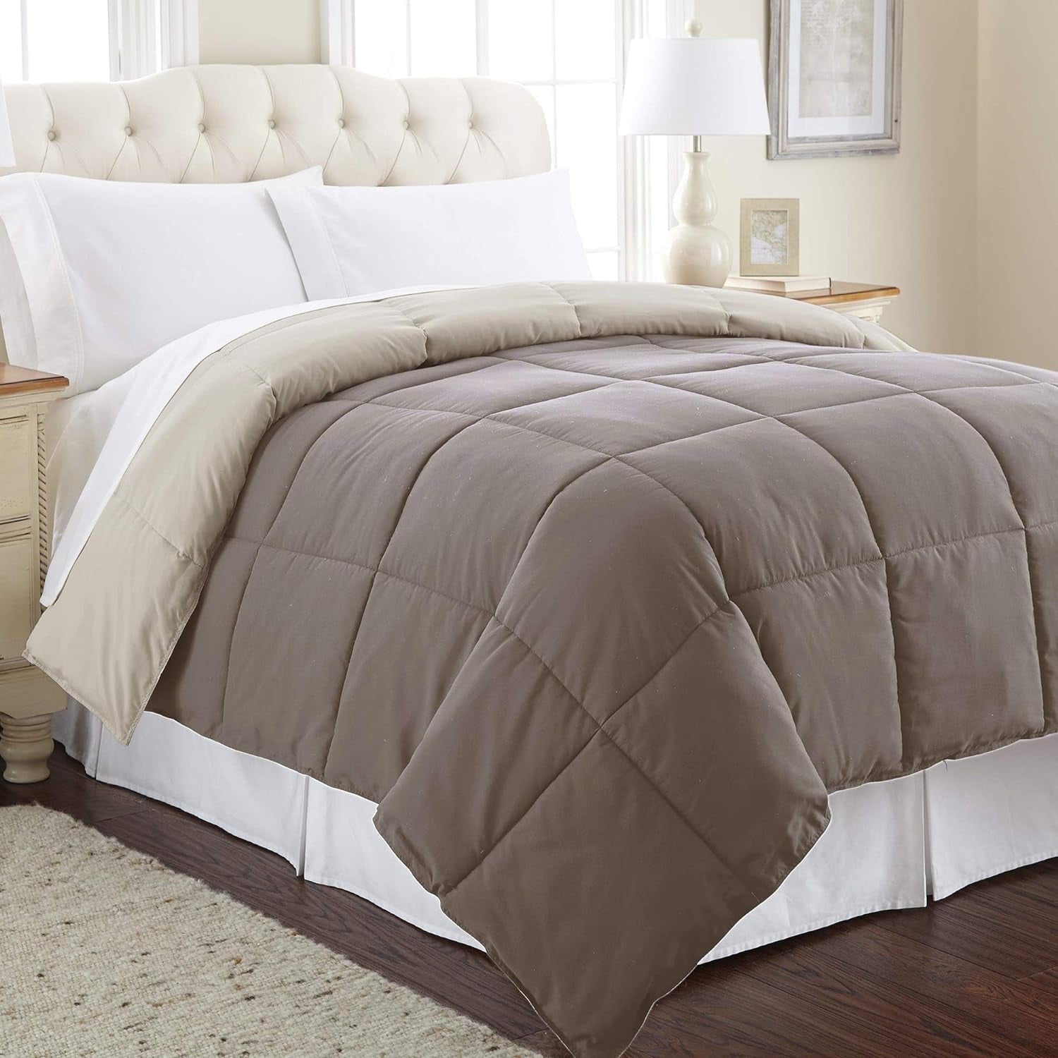 Twin Reversible Stone and Champagne Microfiber Duvet