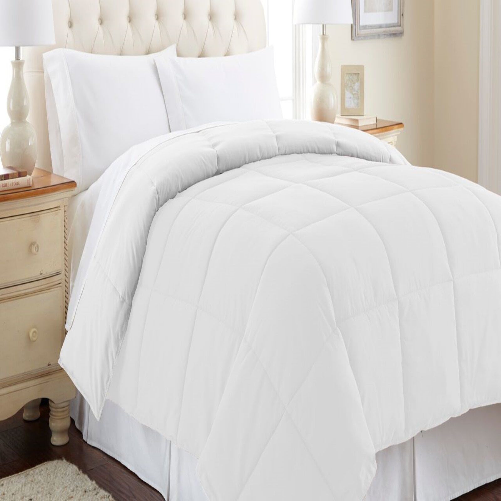 Queen White Microfiber Down Alternative Reversible Comforter Set