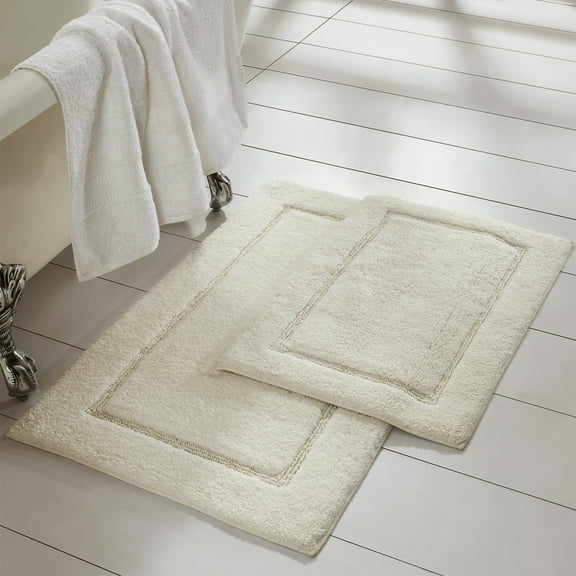 Modern Threads Soft Absorbent Off White 100% Cotton Bath Rug, 17" x 24" Non-Slip Backing (2 Count)