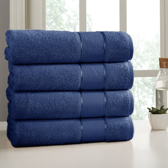 Modern Threads Spunloft™ Adult Bath Sheet Set, 35" x 66", 100% Cotton 4 Pack, Navy Blue