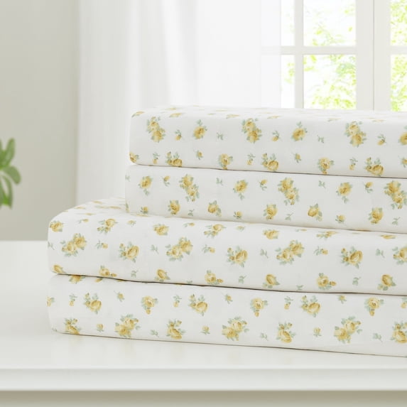 Modern Threads Sweet Rose 4-Piece Gold Printed Microfiber Adult Sheet Set, Full