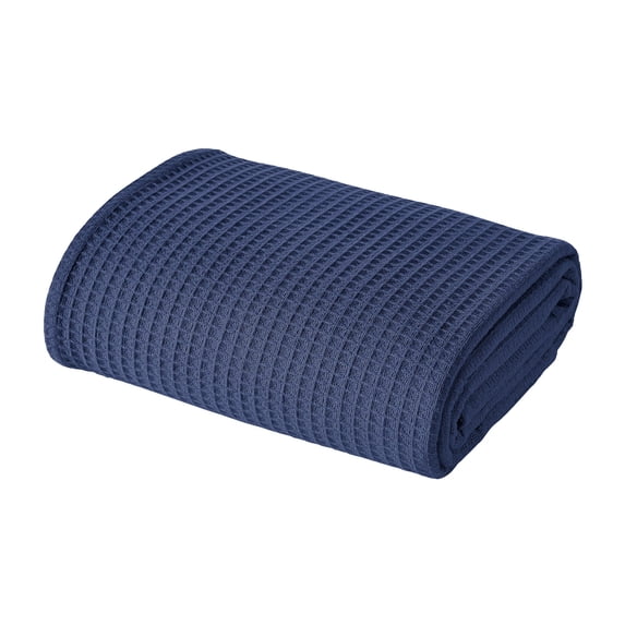 Modern Threads Thermal Waffle Weave Navy Cotton Bed Blanket, Navy