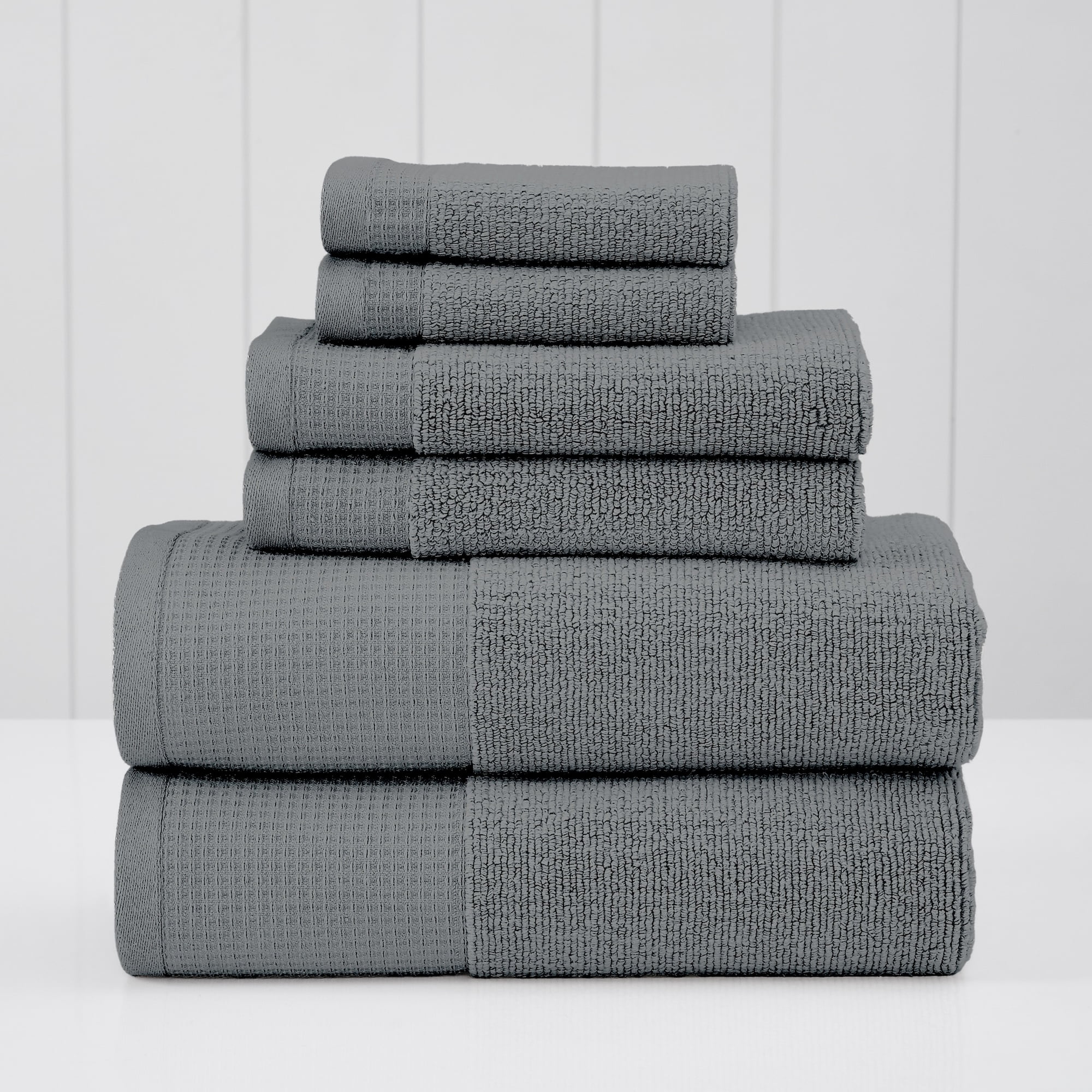 Carbon Gray Cotton Waffle-Rib 6-Piece Towel Set