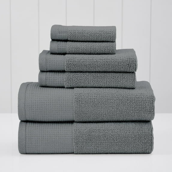 Modern Threads Waffle-Rib 6-Piece Cotton Bath Towel Sets, Carbon