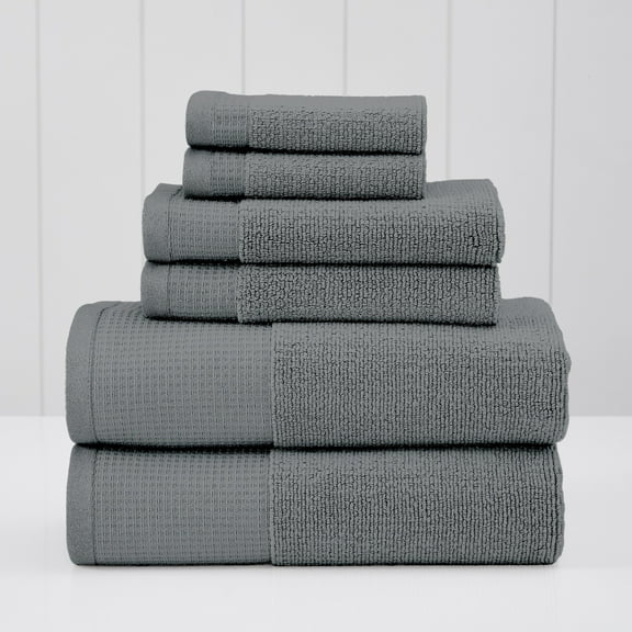 Modern Threads Waffle-Rib 6-Piece Cotton Bath Towel Sets, Carbon