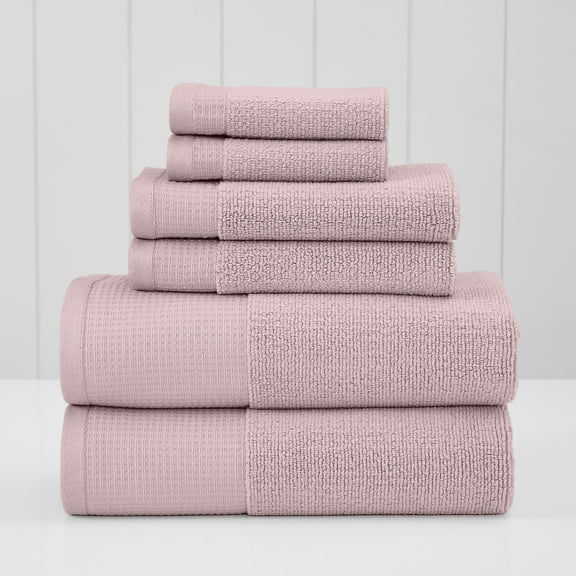 Modern Threads Waffle-Rib 6-Piece Cotton Bath Towel Sets, Pink Teal