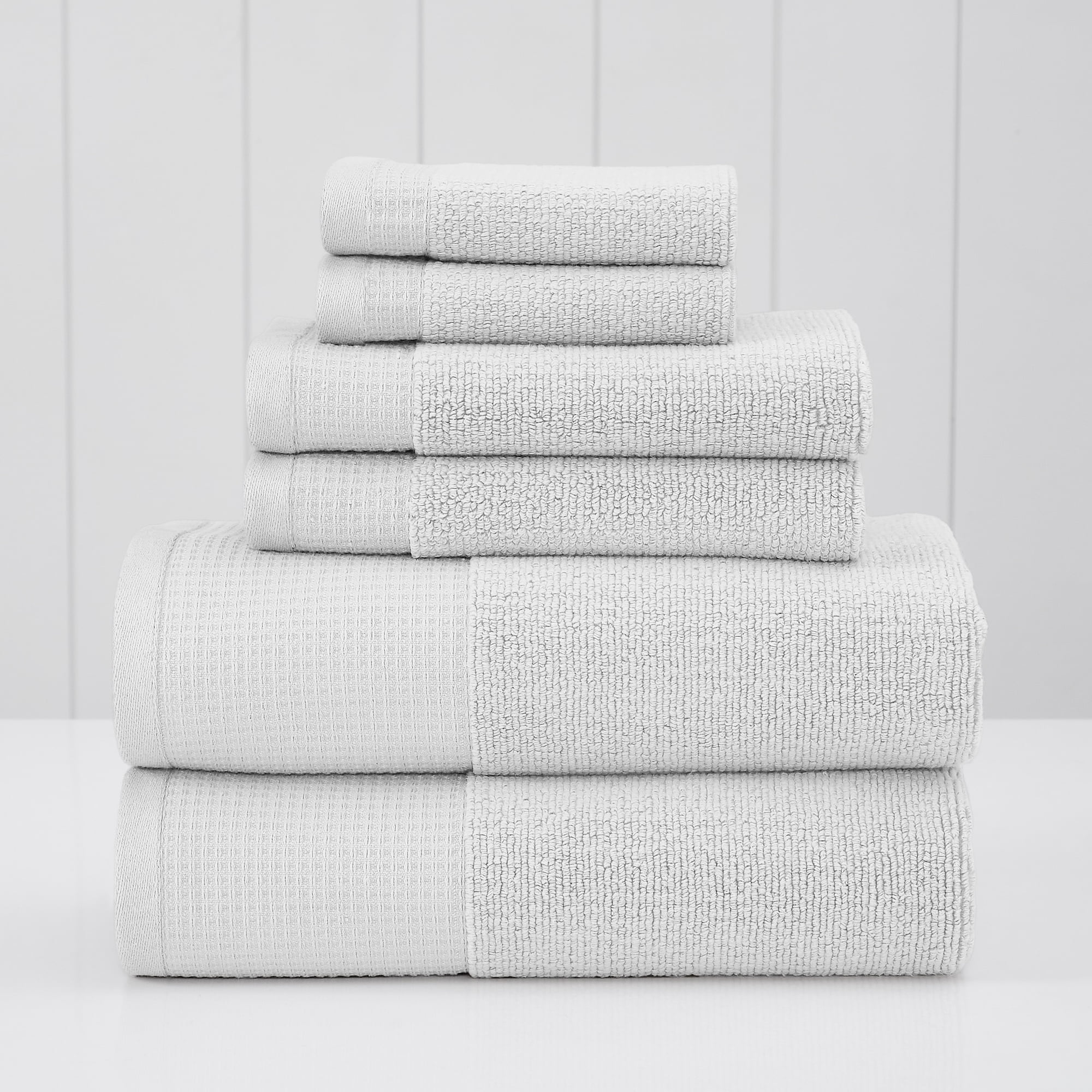 Modern White and Gray Cotton 6-Piece Towel Set