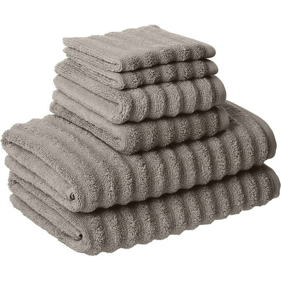 Modern Threads Wavy 6-Piece Adult Bath Towel Set, Quick Dry 100% Luxury Cotton, Gray