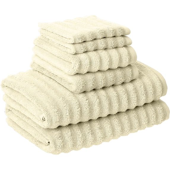 Modern Threads Wavy 6-Piece Adult Bath Towel Set, Quick Dry 100% Luxury Cotton, Ivory