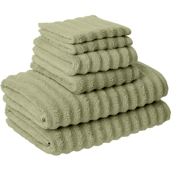 Modern Threads Wavy 6-Piece Adult Bath Towel Set, Quick Dry 100% Luxury Cotton, Sage