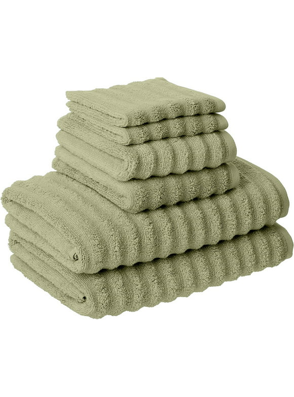 Modern Threads Wavy 6-Piece Adult Bath Towel Set, Quick Dry 100% Luxury Cotton, Sage