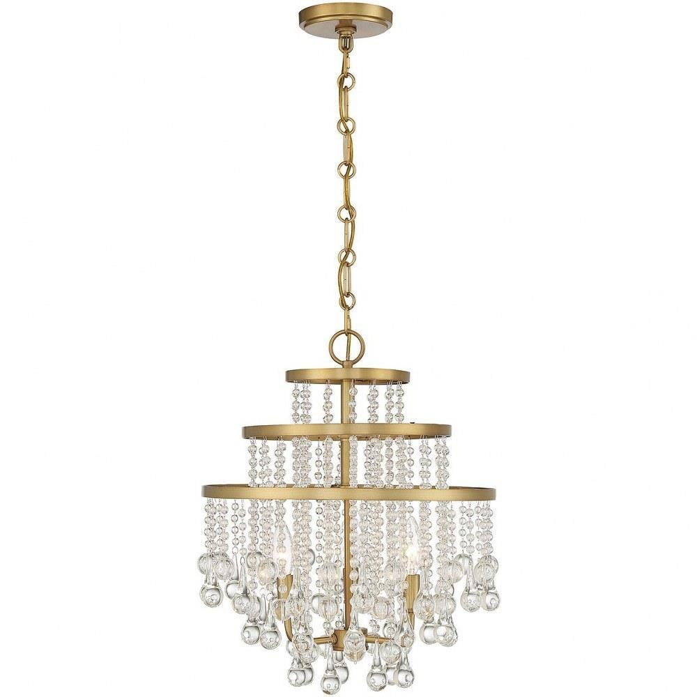 Warm Brass Three-Tier Crystal Mini Chandelier