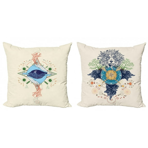 Ambesonne Modern Throw Pillow Cover 2 Pack, Abstract Nautical Astrology, 20", Ivory Multicolor