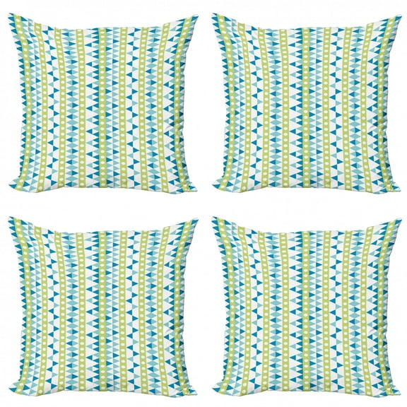 Ambesonne Modern Throw Pillow Cover 4 Pack, Geometric Circles Triangles, 16", Avocado Green Sea Blue