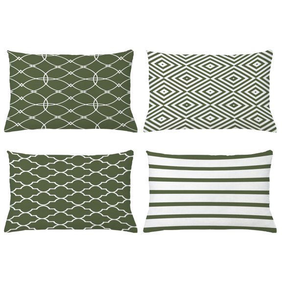 Ambesonne Throw Pillow Cover 4 Pack, , 12"x20", Army Green and White