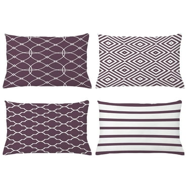 Ambesonne Throw Pillow Cover 4 Pack, , 12"x20", Eggplant and White