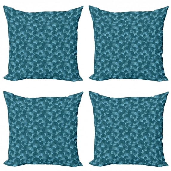 Ambesonne Blue Throw Pillow Cover 4 Pack, Circles Dots Rounded Tile, 20", Blue