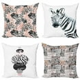 thumbnail image 1 of Ambesonne Modern Throw Pillow Cover 4 Pack, Pastel Leaves and Zebra Art, 24", Dark Grey Blush, 1 of 2
