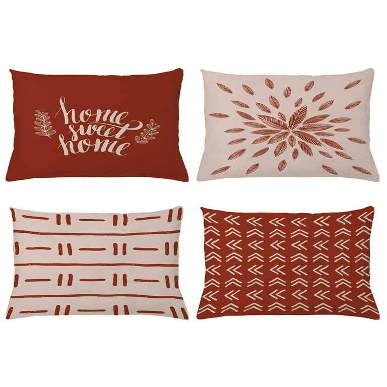 Set Of 4 White Boho Chic Printed Pillow Covers Set Of 4 White Boho Chic Printed Pillow Covers