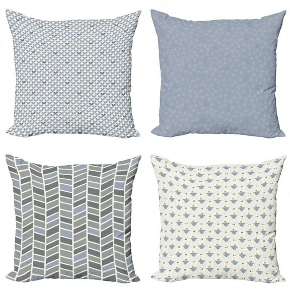 Ambesonne Modern Throw Pillow Cover 4 Pack, Whale Tails Sheep Moon Star, 18", Blue Grey Ivory