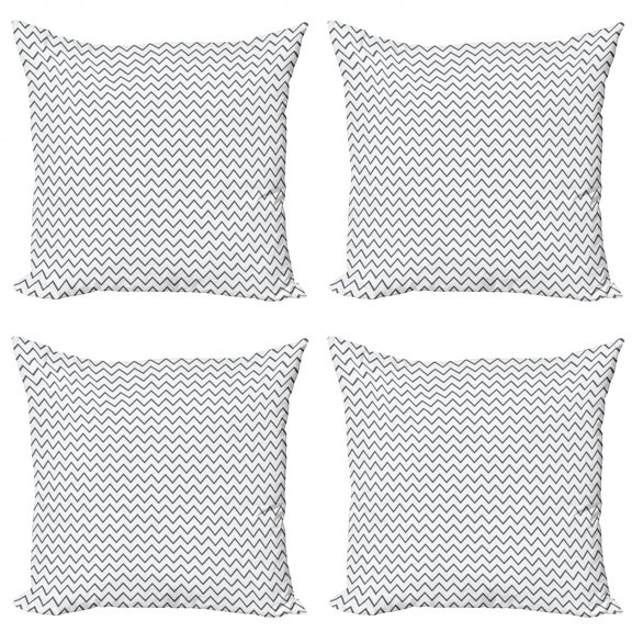 Ambesonne Modern Throw Pillow Cover 4 Pack, Zig Zag Chevron Waves, 24", Grey White