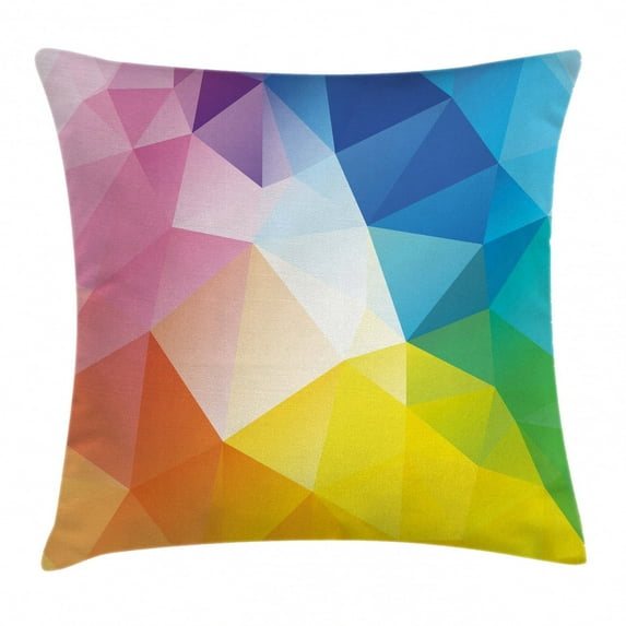 Modern Throw Pillow Cushion Cover, Abstract Fractal Rainbow Colored Lines Polygonal Dimension Style Contemporary Design, Decorative Square Accent Pillow Case, 24 X 24 Inches, Multicolor, by Ambesonne