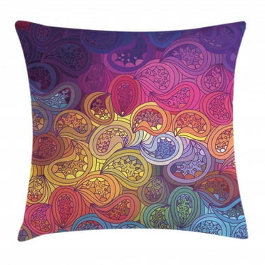 Modern Throw Pillow Cushion Cover, Abstract Leaf Shaped Colorful Wavy Curved Figures Gradient Toned Boho Kitsch Pattern, Decorative Square Accent Pillow Case, 16 X 16 Inches, Multicolor, by Ambesonne