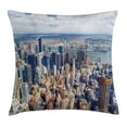 thumbnail image 1 of Modern Throw Pillow Cushion Cover, Aerial View of Manhattan Skyline High Skyscrapers Business Center USA Landscape, Decorative Square Accent Pillow Case, 18 X 18 Inches, Light Blue Grey, by Ambesonne, 1 of 2