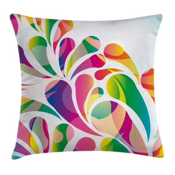 Modern Throw Pillow Cushion Cover, Colorful Leaf Shaped Vivid Trippy Forms Spring Summer Themed Artful Curved Display, Decorative Square Accent Pillow Case, 16 X 16 Inches, Multicolor, by Ambesonne