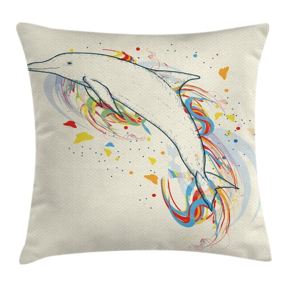Modern Throw Pillow Cushion Cover, Cute Dolphin Fish Figure with Rainbow Colors Adventure Ocean Animal Illustration, Decorative Square Accent Pillow Case, 20 X 20 Inches, Multicolor, by Ambesonne