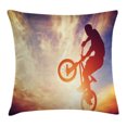 thumbnail image 1 of Modern Throw Pillow Cushion Cover, Dynamic Man on the Bike Performing Silhouette under Hazy Sun Lights Hobby Image, Decorative Square Accent Pillow Case, 20 X 20 Inches, Multicolor, by Ambesonne, 1 of 2