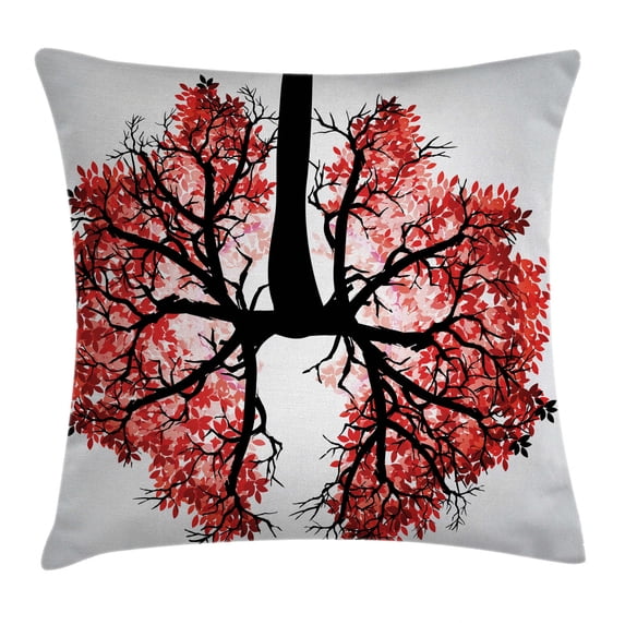 Modern Throw Pillow Cushion Cover, Eco Environment Themed Human Lung Shaped Floral Tree Healthy Lifestyle Nature Print, Decorative Square Accent Pillow Case, 20 X 20 Inches, Red Brown, by Ambesonne