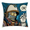 thumbnail image 1 of Modern Throw Pillow Cushion Cover, Futuristic Comics Super Heros Like Robot in a Spacesuit with OK Words Lettering Artwork Print, Decorative Square Accent Pillow Case, 24" X 24", Blue Cream, Ambesonne, 1 of 1