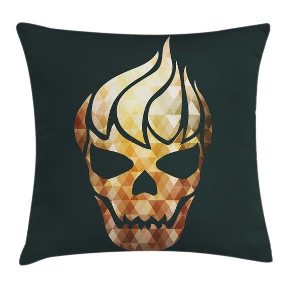 Modern Throw Pillow Cushion Cover, Gothic Skull with Fractal Effects in Fire Evil Halloween Concept, Decorative Square Accent Pillow Case, 24 X 24 Inches, Yellow Light Caramel Dark Grey, by Ambesonne