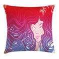 thumbnail image 1 of Modern Throw Pillow Cushion Cover, Graphic Little Mermaid Face and Wavy Hair Vibrant Colors Fantasy Woman Artwork, Decorative Square Accent Pillow Case, 18 X 18 Inches, Red Violet Cream, by Ambesonne, 1 of 2