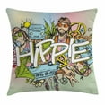 thumbnail image 1 of Modern Throw Pillow Cushion Cover, Hippie Life with Man and Woman Peace Symbol No War Liberal Boho Sketch Illustration, Decorative Square Accent Pillow Case, 16 X 16 Inches, Multicolor, by Ambesonne, 1 of 2