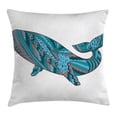 thumbnail image 1 of Modern Throw Pillow Cushion Cover, Humpback Whale Figure by Ethnic Abstract Sea Underwater Print, Decorative Square Accent Pillow Case, 24 X 24 Inches, Teal Blue Dried Rose, by Ambesonne, 1 of 2