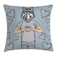 thumbnail image 1 of Modern Throw Pillow Cushion Cover, Husky Dog Faced Man at Valentines with Hearts Romantic Love Display, Decorative Square Accent Pillow Case, 16 X 16 Inches, Slate Blue Grey Sand Brown, by Ambesonne, 1 of 2