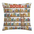thumbnail image 1 of Modern Throw Pillow Cushion Cover, Library Bookshelf with A Ladder School Education Campus Life Caricature Illustration, Decorative Square Accent Pillow Case, 20 X 20 Inches, Multicolor, by Ambesonne, 1 of 2