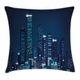 thumbnail image 1 of Modern Throw Pillow Cushion Cover, Night View of Metropolis City with High Skyscrapers Downtown Business Center Image, Decorative Square Accent Pillow Case, 16 X 16 Inches, Dark Blue, by Ambesonne, 1 of 2