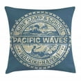 thumbnail image 1 of Modern Throw Pillow Cushion Cover, Pacific Waves Surf Camp and School Hawaii Logo Motif with Artsy Effects Design, Decorative Square Accent Pillow Case, 18 X 18 Inches, Khaki Slate Blue, by Ambesonne, 1 of 2