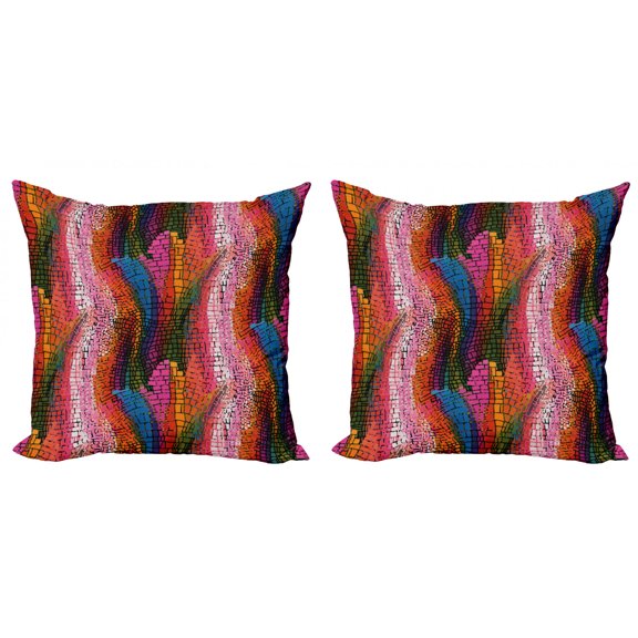 Ambesonne Abstract Throw Pillow Cover 2 Pack, Colorful Wavy Mosaic, 18", Multicolor