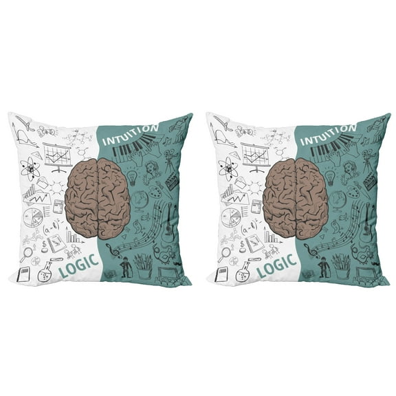 Ambesonne Modern Throw Pillow Cover 2 Pack, Music Logic Brain Art, 24", White Teal Umber