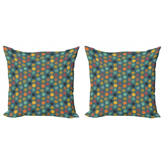Ambesonne Green Throw Pillow Cover 2 Pack, Colorful Abstract Circle, 16", Multicolor
