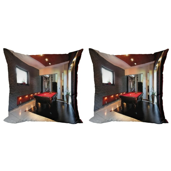 Ambesonne Modern Throw Pillow Cover 2 Pack, Pool Game Snooker Table, 24", Red Brown White