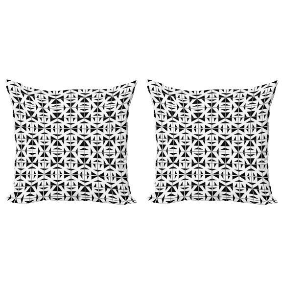 Ambesonne Modern Throw Pillow Cover 2 Pack, Monochrome Stripes Squares, 24", Charcoal Grey White